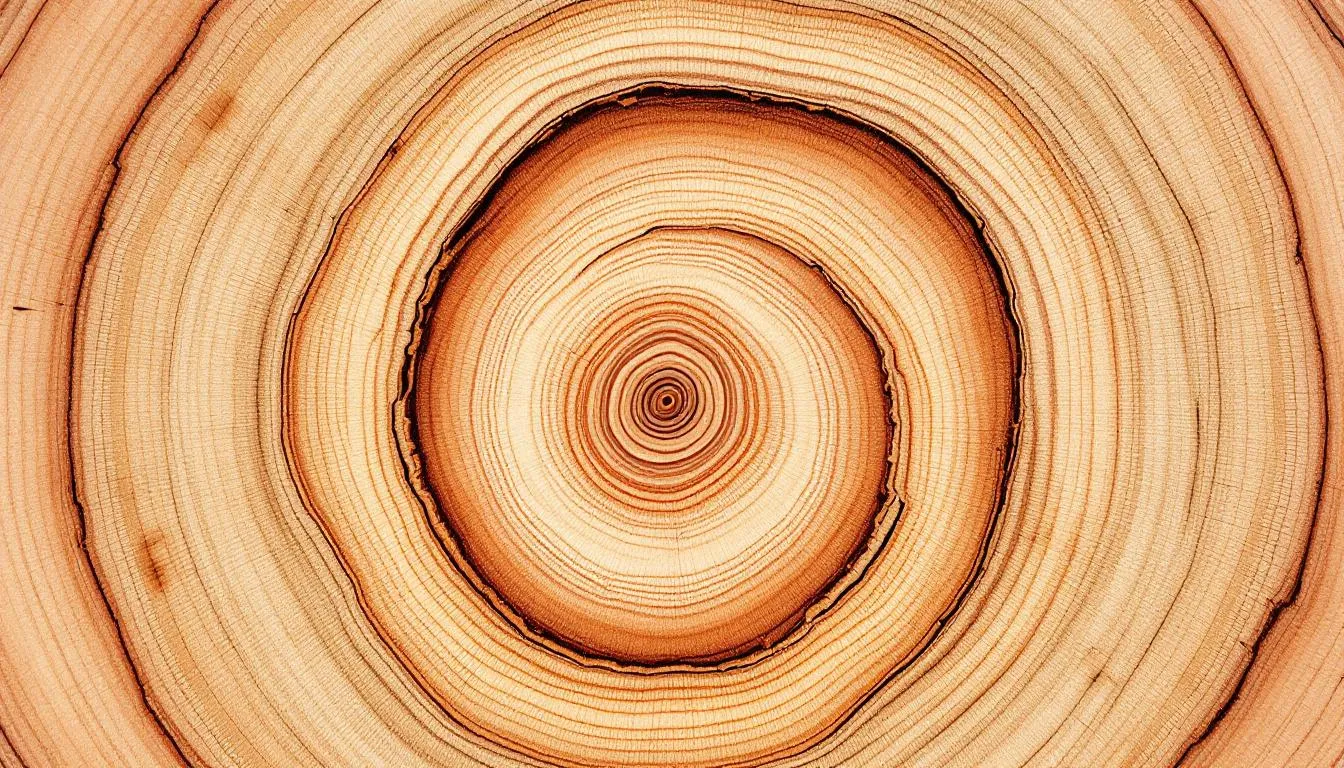 Close-up of the concentric growth rings in a cross-section of a tree trunk