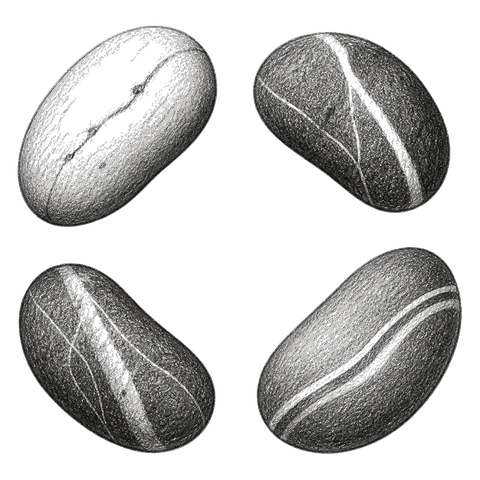 Four stones with pale veins running through them, arranged in an open circle.