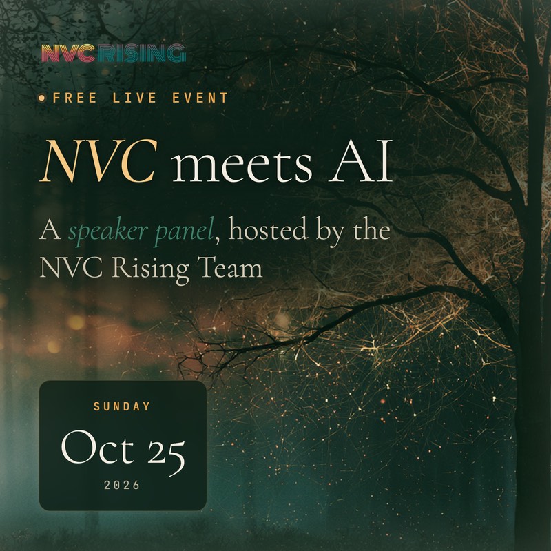 Flyer: NVC Meets AI, a free live speaker panel hosted by the NVC Rising Team, Sunday October 25, 2026