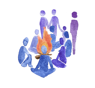 A watercolor circle of people