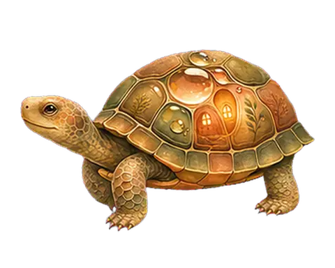 A turtle carrying a glowing home on its back — the year-long journey